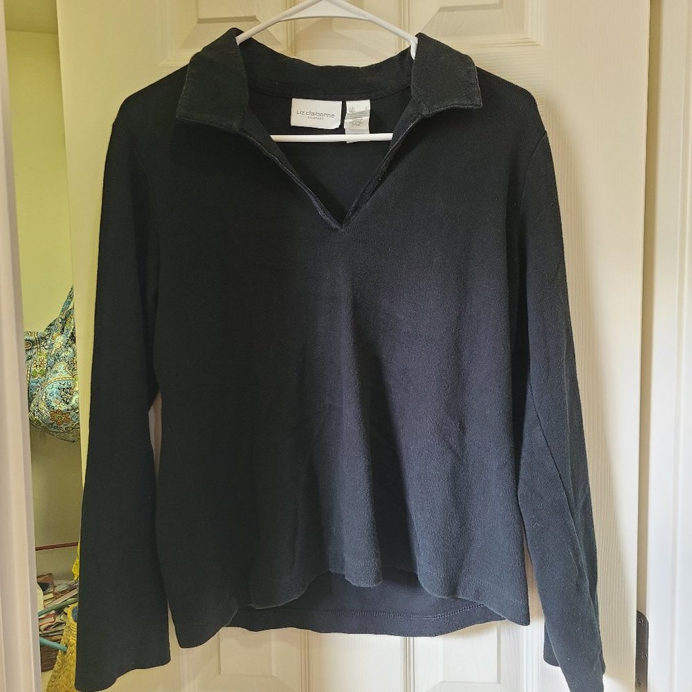 Liz Clairborne Size L Black Polo. Lizsport. Long sleeve.